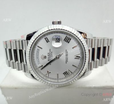 (EW) Replica Rolex DayDate II Stainless Steel Silver Face Watch - Swiss 3255